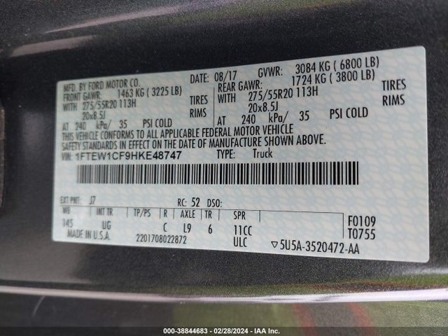 Ford F-150 Xlt 2017 1FTEW1CF9HKE48747 Image 9