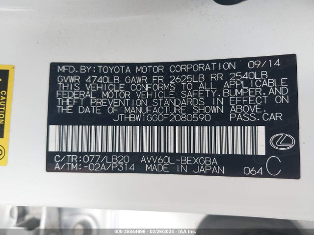 Lexus ES 300H 2015 JTHBW1GG0F2080590 Image 9
