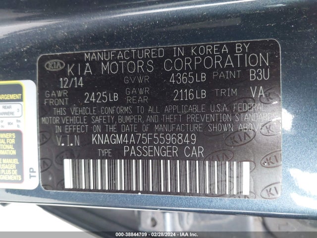 KIA Optima Lx 2015 KNAGM4A75F5596849 Image 9