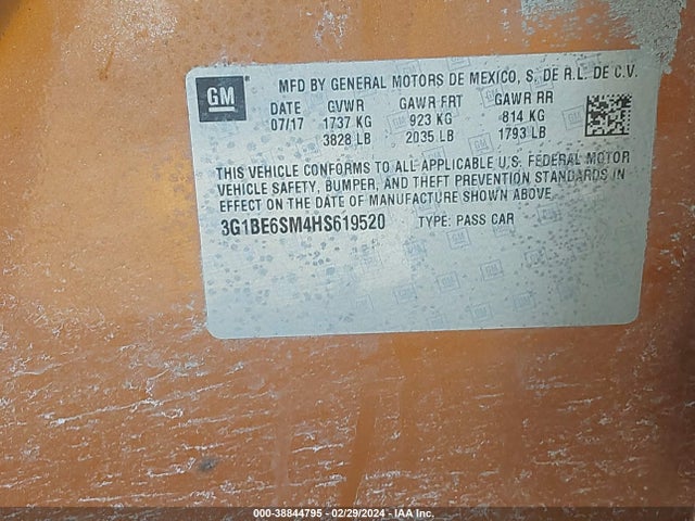 Chevrolet Cruze Lt Auto 2017 3G1BE6SM4HS619520 Image 9