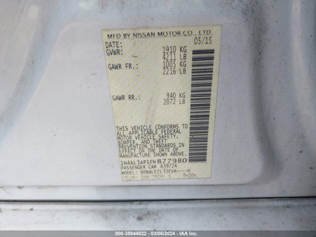 Nissan Altima 2.5 S 2015 1N4AL3AP1FN877980 Image 9