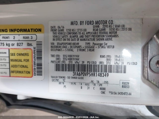 3FA6P0VP5HR148349 Ford Fusion Sport