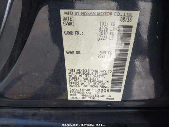 Nissan Altima 2.5 Sv 2017 1N4AL3AP5HC110308 Image 9