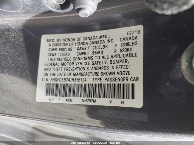 Honda Civic Ex-l 2018 2HGFC3B74JH356124 Image 9