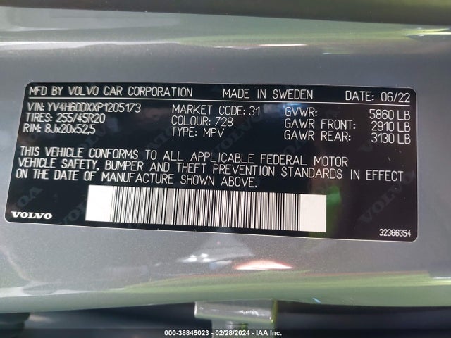 YV4H60DXXP1205173 Volvo Xc60 Recharge Plug-in Hybrid T8 Ultimate Dark Theme