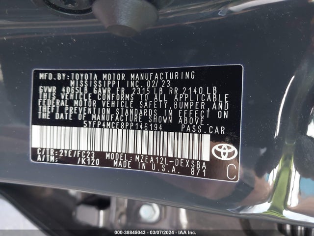 Toyota COROLLA SE 2023 5YFP4MCE8PP146194 Image 9