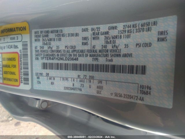 1FTER4FH2NLD23648 Ford Ranger Lariat