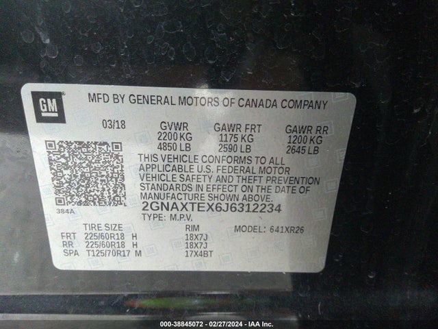 Chevrolet EQUINOX LT 2018 2GNAXTEX6J6312234 Image 9
