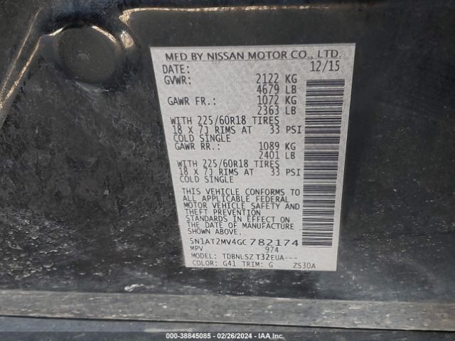 5N1AT2MV4GC782174 Nissan Rogue Sl