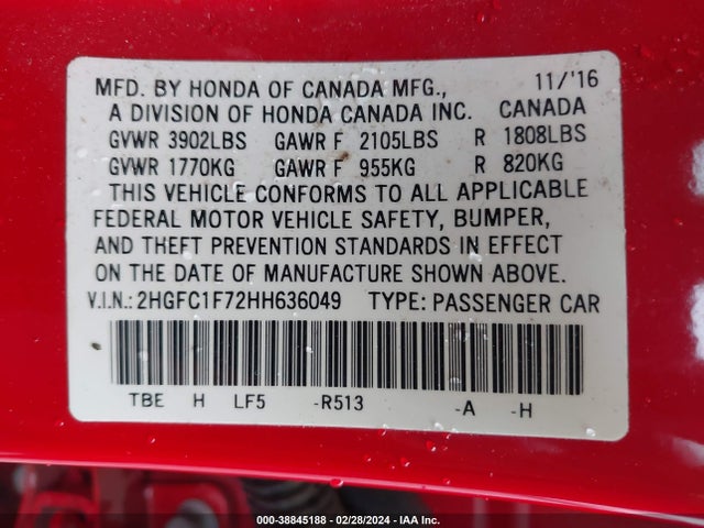 Honda Civic Ex-l 2017 2HGFC1F72HH636049 Image 9