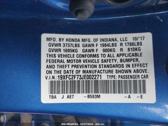 Honda CIVIC EX 2018 19XFC2F73JE002271 Image 9