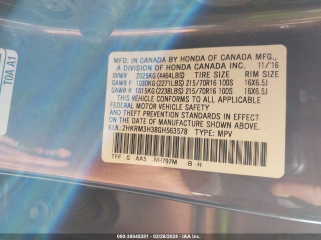 Honda CR-V LX 2016 2HKRM3H38GH563578 Image 9
