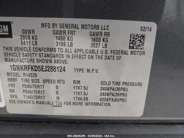 Chevrolet Traverse Ls 2014 1GNKRFKD5EJ288124 Image 9