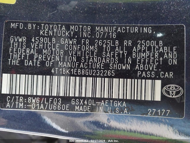 Toyota Avalon Xle Premium 2016 4T1BK1EB8GU232265 Image 9