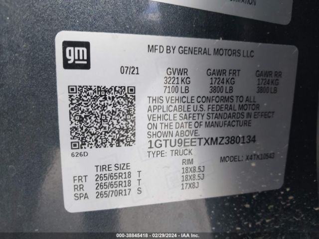 1GTU9EETXMZ380134 GMC Sierra 1500 4wd  Short Box At4