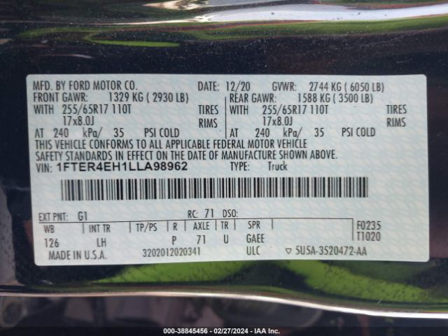 1FTER4EH1LLA98962 Ford Ranger Xlt