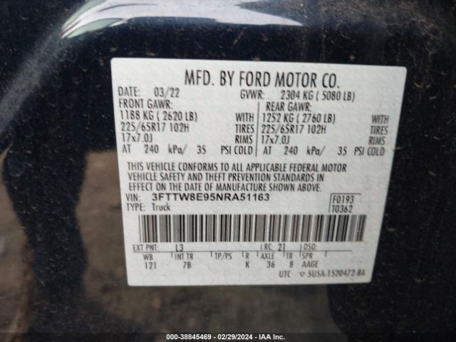 3FTTW8E95NRA51163 Ford Maverick Xlt