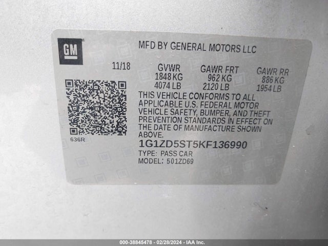 Chevrolet MALIBU LT 2019 1G1ZD5ST5KF136990 Image 9