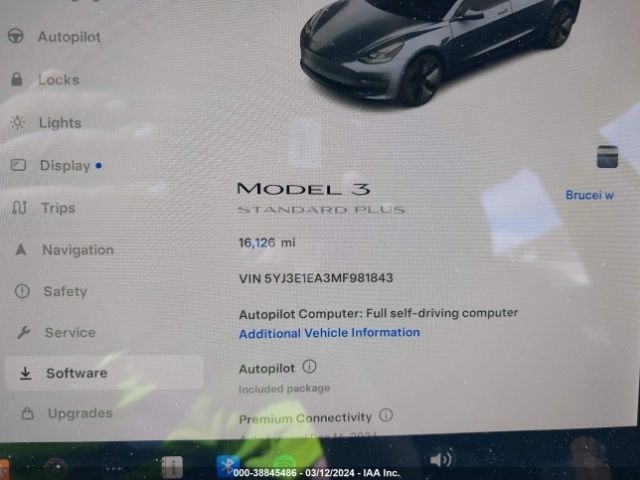 5YJ3E1EA3MF981843 Tesla Model 3 Standard Range Plus Rear-wheel Drive