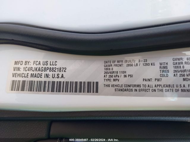 1C4RJKAG8P8821872 Jeep Grand Cherokee L Laredo 4x4