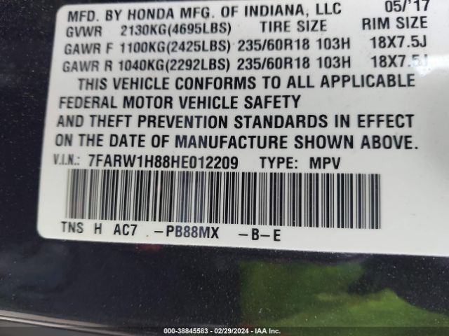 7FARW1H88HE012209 Honda Cr-v Ex-l/ex-l Navi