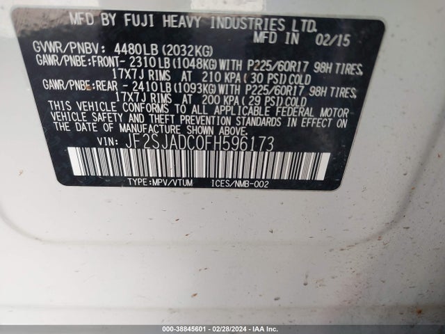 Subaru Forester 2.5i Premium 2015 JF2SJADC0FH596173 Image 9