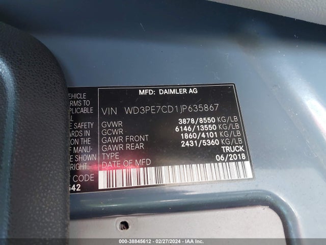 WD3PE7CD1JP635867 Mercedes-Benz Sprinter 2500 Standard Roof V6