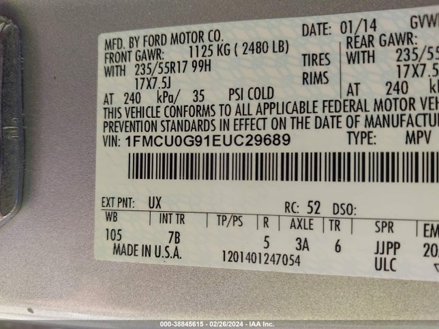Ford ESCAPE SE 2014 1FMCU0G91EUC29689 Image 9