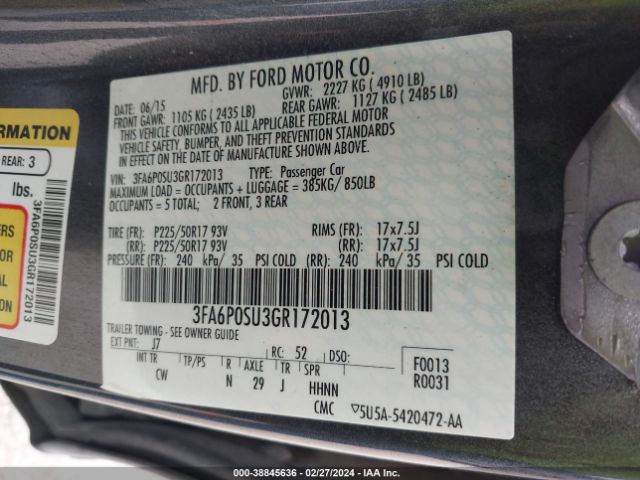 3FA6P0SU3GR172013 Ford Fusion Energi Titanium
