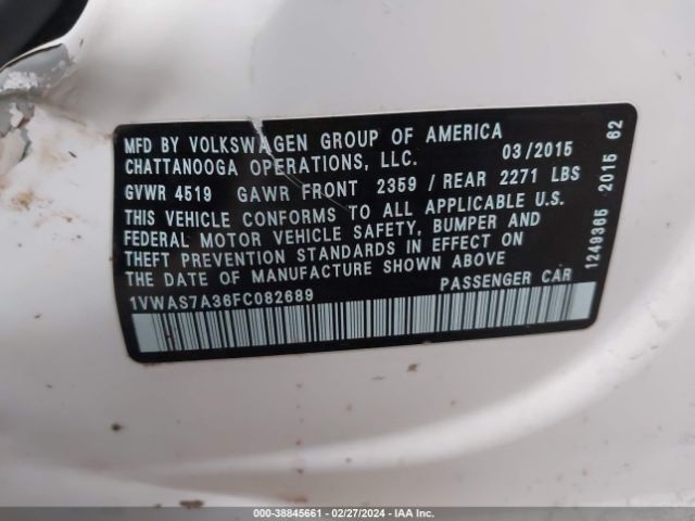 1VWAS7A36FC082689 Volkswagen Passat 1.8t S