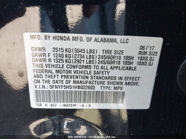 Honda Pilot Ex-l 2017 5FNYF5H51HB022603 Image 9