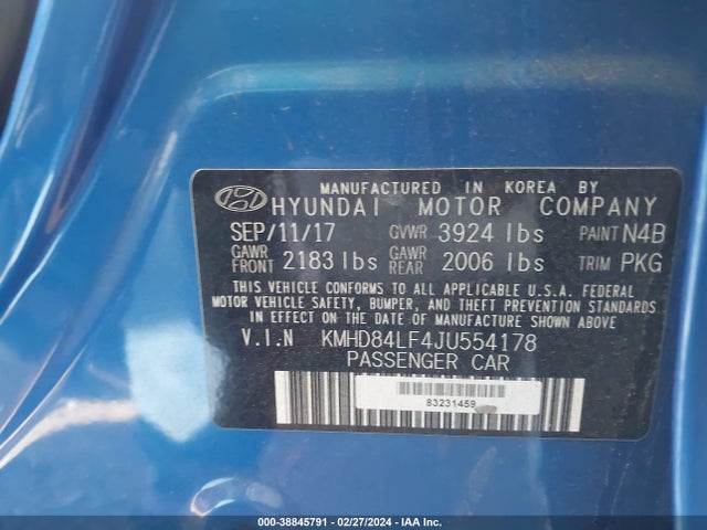 Hyundai ELANTRA SEL 2018 KMHD84LF4JU554178 Image 9