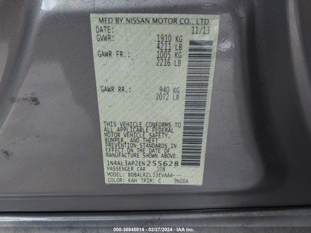Nissan Altima 2.5 S 2014 1N4AL3AP2EN255628 Image 9