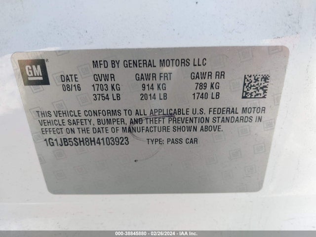Chevrolet Sonic Ls Auto 2017 1G1JB5SH8H4103923 Image 9