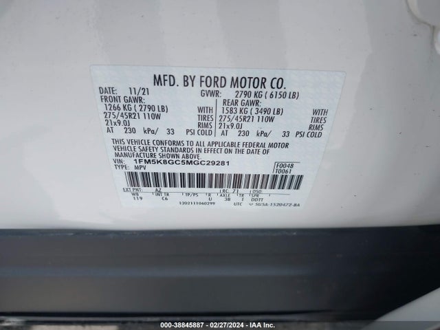 Ford Explorer St 2021 1FM5K8GC5MGC29281 Image 9