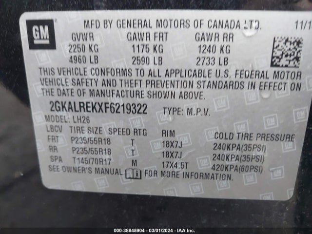 GMC Terrain Sle-2 2015 2GKALREKXF6219322 Image 9