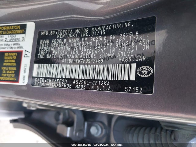 2015 TOYOTA CAMRY SE VIN: 4T1BF1FK7FU917469