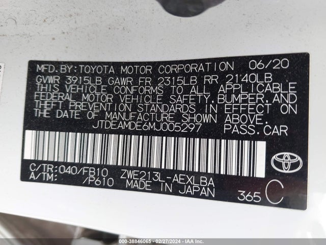 JTDEAMDE6MJ005297 Toyota Corolla Hybrid Le