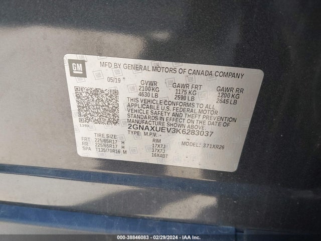 Chevrolet EQUINOX LT 2019 2GNAXUEV3K6283037 Image 9