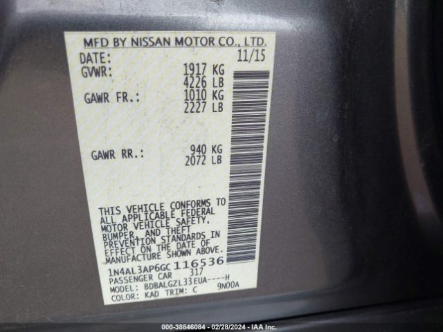 1N4AL3AP6GC116536 Nissan Altima 2.5/s/sv/sl/sr