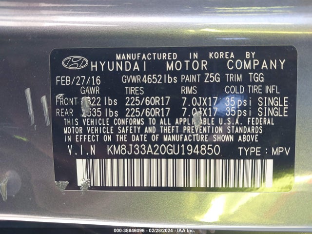 Hyundai Tucson Eco 2016 KM8J33A20GU194850 Image 9