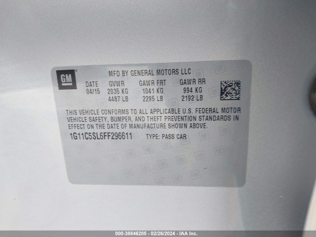 Chevrolet MALIBU 1LT 2015 1G11C5SL6FF296611 Image 9