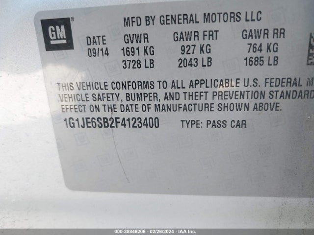 Chevrolet Sonic Ltz Auto 2015 1G1JE6SB2F4123400 Image 9