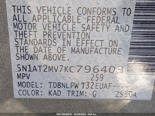 Nissan ROGUE S 2019 5N1AT2MV7KC796403 Image 9