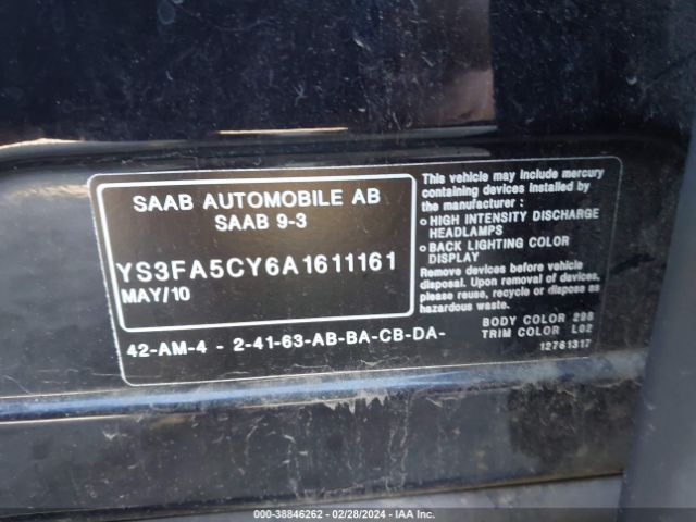 2010 SAAB 9-3 YS3FA5CY6A1611161 Photo 8