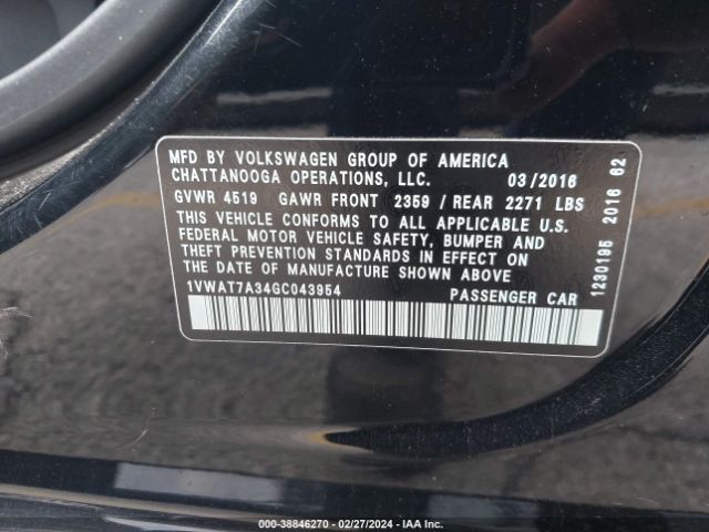 1VWAT7A34GC043954 Volkswagen Passat 1.8t S