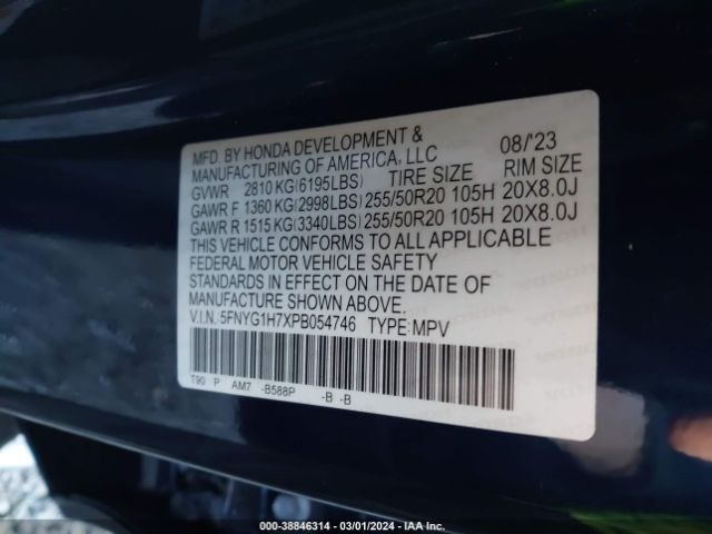 5FNYG1H7XPB054746 Honda Pilot Awd Touring