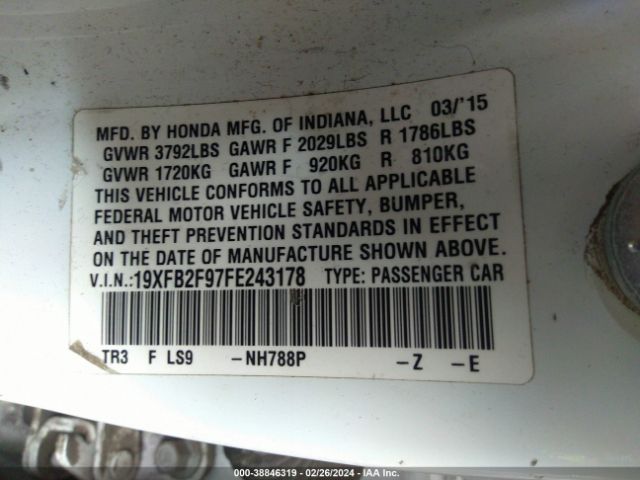 19XFB2F97FE243178 Honda Civic Ex-l