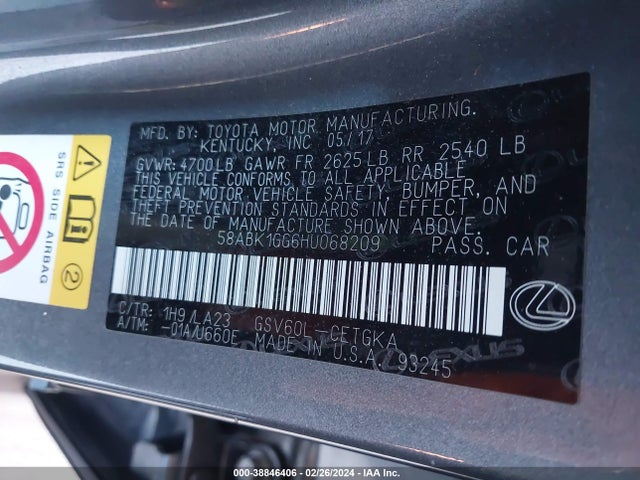 58ABK1GG6HU068209 Lexus ES 350