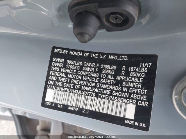 SHHFK7H43JU407770 Honda Civic Sport